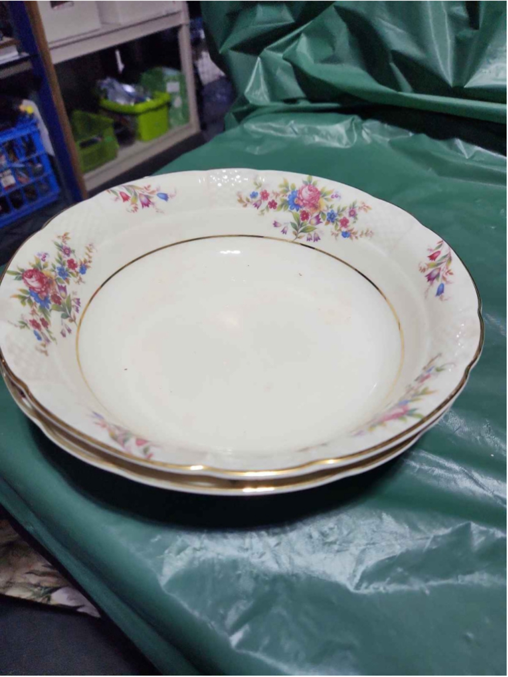 Homer Laughlin Eggshell Nautilus Floral Gold Trim Rim Soup Bowl - 2 count